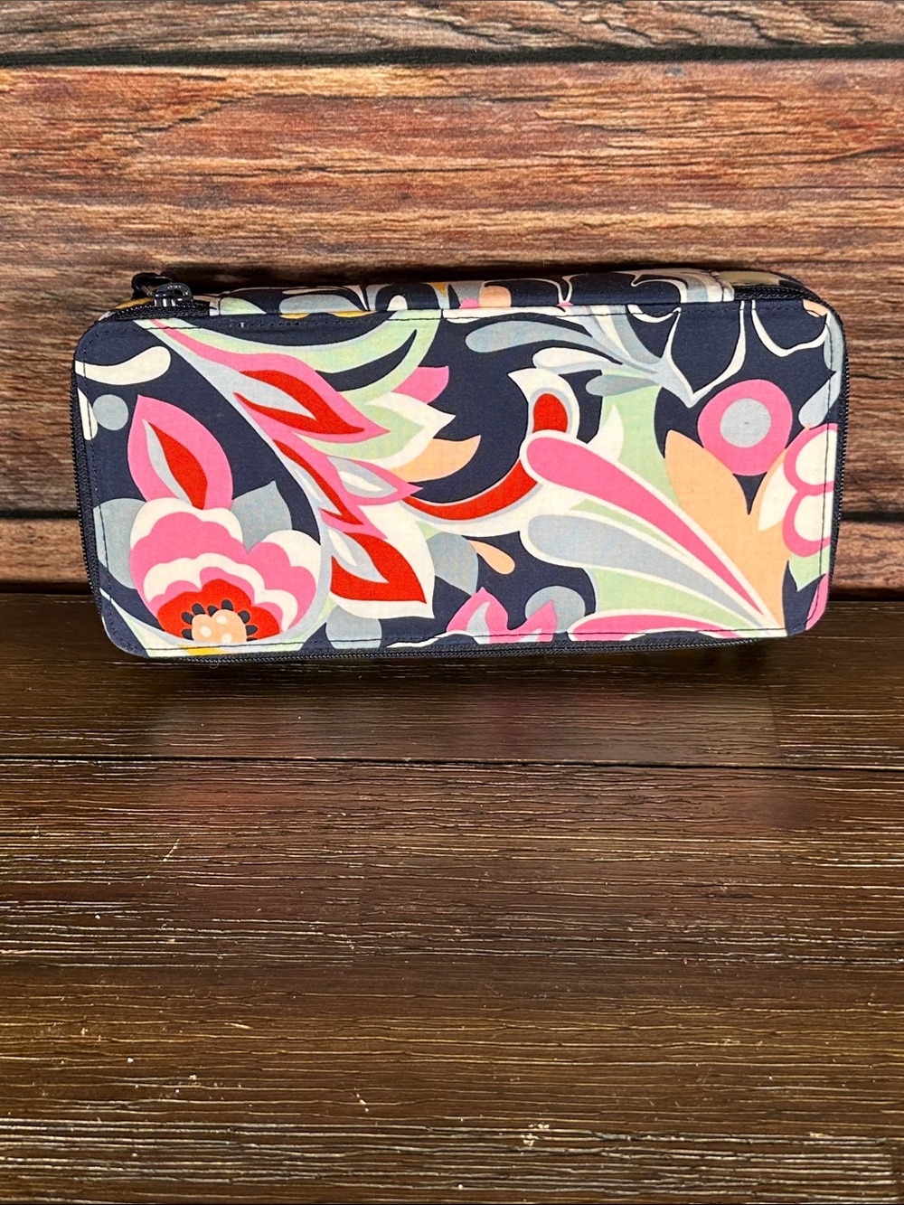 Vera Bradley zip-around travel pill organizer case in the Mod Paisley pattern.